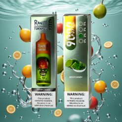 RandM Fumot Tornado 9000 Puffs Egyhasználatos E-cigaretta Savanyú Cukorka 54 Ízvariáció, 850 mAh Újratölthető Akkumulátor