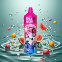 RandM Fumot Tornado 9000 Puffs Eldobható E-cigaretta Görbe RGB Kijelzővel, Görögdinnye Skittles Íz